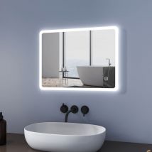 Meykoers - led Bathroom Mirror 60x45cm with Touch, Demister & brightness adjustment, Wall-Mounted Illuminated Bathroom Mirror