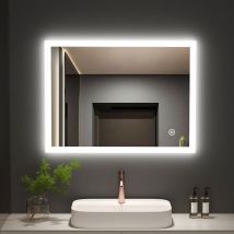 Led Bathroom Mirror Smart Illuminated Mirrors 800x600mm Dimmable Wall Mounted Bathroom Mirror with Demister Pad und Touch Switch - Meykoers