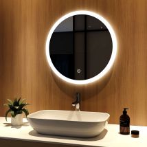 Meykoers - Illuminated Bathroom Mirror 60cm Round Dimmable led Mirror with Touch-Switch, Demister Pad,Cool White Light 6500K