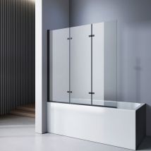 Mampara de Bañera Abatible Giratorio perfil negro mate con bisagra 3 hojas, 6mm cristal templado 120x140cm - Meykoers