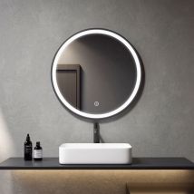 Meykoers - Miroir de salle de bain ∅80cm avec blanc froid éclairage, led miroir rond bordure noire, interrupteur tactile