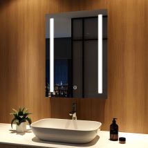 Meykoers - Miroir de Salle de Bain avec éclairage 80x60cm led Miroir avec anti-buée et Commutateur Tactile, blanc froid