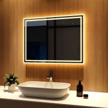 Meykoers - Miroir led 80x60cm Miroir de Salle de Bain verticale ou horizontal avec Blanc Chaud éclairage, Interrupteur mural