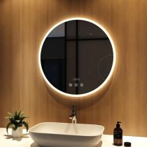 Meykoers - Miroir lumineux Salle de Bain rond 70 cm led Miroir avec Anti-buée, Bluetooth, Horloge et Luminosité réglable