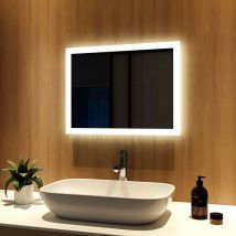 Meykoers Miroir Salle de Bain 45x60cm anti-buée Miroir lumineux LED, Miroir Cosmétiques Mural avec éclairage, Interrupteur Mécanique - Blanc