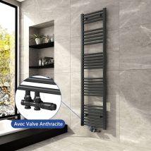 Porte-serviettes Radiateur 160x40cm Vertical Anthracite Sèche-serviette eau chaude 547 Watt raccord central avec Anthracite Soupape - Meykoers