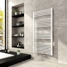 Radiador Toallero De Agua 1200x600mm Blanco Toallero de Baño, secador de toallascon conexión central, 598 Vatios - Meykoers