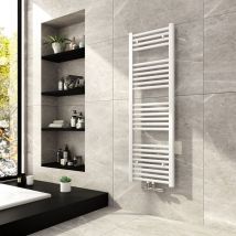 Radiador Toallero De Agua 1200x400mm Blanco Toallero de Baño, secador de toallascon conexión central, 427 Vatios - Meykoers