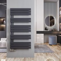 Meykoers - Radiador toallero de Baño Antracita Toallero de paneles Baño Secatoallas De Agua caliente 1176 x 600mm, Conexiones laterales, 726 Vatios