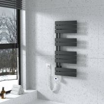 Meykoers Radiador Toallero Eléctrico Antracita 899 x 400 mm con Termostato 400W Asimétrico Toallero eléctrico - Conexión del lado izquierdo