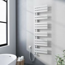 Meykoers - Radiador Toallero Eléctrico 1385 x 400 mm Blanco Asimétrico Toallero Eléctrico con Termostato 600W - Conexión del lado izquierdo