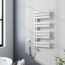 Meykoers - Radiador Toallero Eléctrico 899 x 400 mm Blanco Asimétrico Toallero Eléctrico con Termostato 400W - Conexión del lado izquierdo