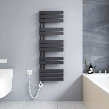 Scaldasalviette elettrico Antracite 1176 x 400 mm Asimmetrica Termoarredo 600W con termostato digitale - Installazione laterale sinistro - Meykoers