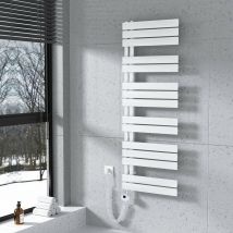 Meykoers - Scaldasalviette elettrico asimmetrica 1385 x 500 mm bianco Termoarredo con termostato digitale 800W - Collega laterale sinistro