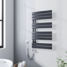 Sèche-serviette électrique 899 x 500 mm Anthracite Radiateur sèche-Serviettes Avec 400W élément chauffant - Lames plates ouverture laterale - Meykoers