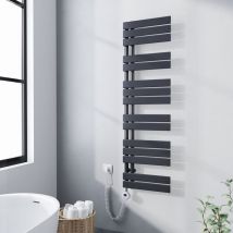 Sèche-serviette électrique 1385 x 400 mm Anthracite Radiateur sèche-Serviettes Avec 600W élément chauffant - Lames plates ouverture laterale