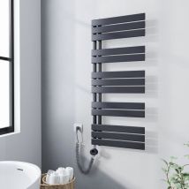 Sèche-serviette électrique 1176 x 500 mm Anthracite Radiateur sèche-Serviettes Avec 600W élément chauffant - Lames plates ouverture laterale