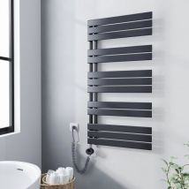 Sèche-serviette électrique 1176 x 600 mm Anthracite Radiateur sèche-Serviettes Avec 600W élément chauffant - Lames plates ouverture laterale