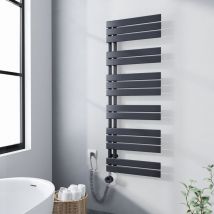 Sèche-serviette électrique 1385 x 500 mm Anthracite Radiateur sèche-Serviettes Avec 800W élément chauffant - Lames plates ouverture laterale