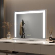 Schminkspiegel led Beleuchtung Hollywood Kosmetikspiegel mit Touch, 3 Lichtfarben, Dimmbar, 60 x 52cm Weiß - Meykoers