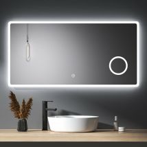 Specchio da Bagno con Illuminazione, Retroilluminato Specchio Bagno 120 x 60 cm con Ingrandimento 3X + Interruttore touch - Meykoers