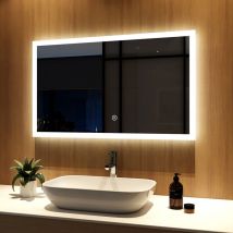 Meykoers - Specchio da Bagno con 3 colori chiari 100x60cm led Illuminazione Specchio da Parete con Interruttore touch + Dimmerabile