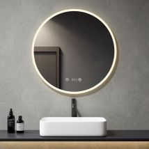 Meykoers - Specchio da Bagno Rotondo 80cm Illuminazione led Specchio da Parete con Interruttore touch + Antiappannamento + Orologio + Dimmerabile +