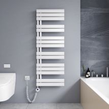 Termoarredo elettrico 1385 x 500 mm asimmetrica bianco Scaldasalviette elettrico - Installazione laterale sinistro - con termostato digitale