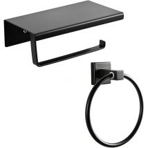Toilet Paper Roll Wall-Mounted Paper Holder and Towel Ring Matte Black, Stainless Steel Toilet Paper Holder and Towel Ring - Meykoers