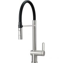 Deante - Mezclador de acero inoxidable cepillado con caño elástico y ducha de doble chorro. magnetic BRMF72M acero inoxidable cepillado