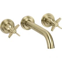 Deante - Mezclador de lavabo bimando de pared en color latón cepillado Temisto BQTM54D Latón cepillado