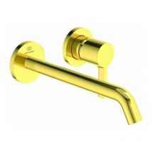 Ideal - Mezclador de lavabo de pared joy saliente 225 mm Oro cepillado kit 2, rosetón redondo standard