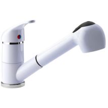 Mezclador monomando de fregadero blanco de alto brillo con teleducha extraíble