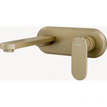 Kroos - Mezclador monomando de pared para lavabo con placa de oro cepillado - Hera