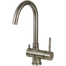Paffoni - Mezclador de fregadero de cocina color acero cepillado con entrada de agua purificada y caño giratorio Stick SK190ST Steel Looking