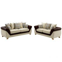 Maestro Ferretero - mf - Set de Sofás de Diseño cambridge, 3 + 2 plazas, tejido combinado marrón con beige. 90 x 210 x 92 cm