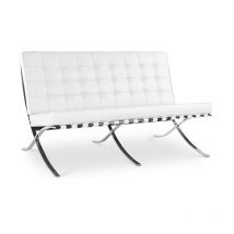 Maestro Ferretero - mf - Sofá barna, 2 plazas, acero inoxidable, Tapizado en Similpiel Blanca. 76 x 152 x 82 cm