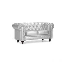 Maestro Ferretero - mf - Sofá de Diseño Modelo chester, 2 plazas, Tapizado en Similpiel plata. 72 x 154 x 71 cm
