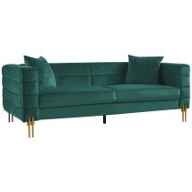 MF - Sofá de Diseño Modelo LARIOS, 3 plazas, tejido Velvet verde oscuro 42. 84 x 208 x 71 cm