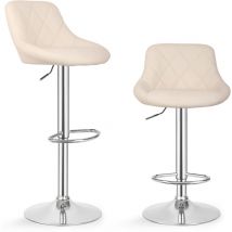 Sgabello da Bar - Set di 2, Imbottito in Similpelle, con Schienale e Poggiapiedi, Regolabile: 61-82 cm, Girevole 360°, Beige - Club, Sedia Alta da
