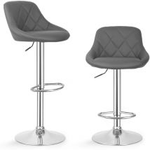 Sgabello da Bar - Set di 2, Imbottito in Similpelle, con Schienale e Poggiapiedi, Regolabile: 61-82 cm, Girevole 360°, Grigio - Club, Sedia Alta da