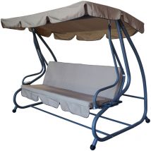 Miami: xxl Hollywoodschaukel 4-sitzer, Stahlgestell grau, Bezüge creme, Umklappbar als Liegebett 190x100cm + Schutzhülle aus Polyethylen