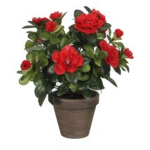 Mica - azalea artificial roja en tiesto gris Ø11,5CM. plantas artificiales para adorno en casa, oficina, jardin, ETC.X27XØ20CM. plantas artificiales