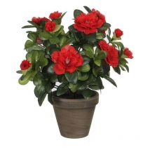 Azalea Artificielle Rouge En Pot Gris Ø11,5cmx27xø20cm