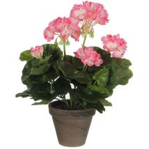 Mica Decorations - Géranium Artificiel Couleur Blanc En Pot Plastique Gris