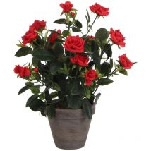 Cespuglio di rose rosse in pvc in vaso grigio d11,5cm-h33xd25cm
