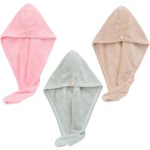Microfiber Hair Towel Wrap for Women,3 Packs Hair Towel for Wet Hair Absorbent Quick Dry Hair Turban Pink + Green + Khaki