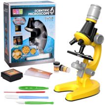 Microscope Science Kit 100X/400X/1200X Grossissement Microscope Scientifique avec Diapositives Cadeau éducatif STEM pour Étudiants Débutants, Jaune