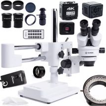 Microscope stéréo trinoculaire 10HW + éclairage LED 56x réglable + objectif 0,5 + caméra Pro noire