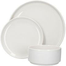 Mikasa - Juego de Vajilla Camberlie, Platos y Tazones de Estilo Escandinavo de Porcelana Blanca, 12 piezas